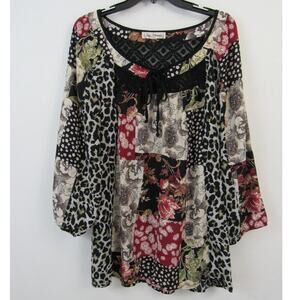 Hope Springs Women's Blouse Top Size XXL Long Sleeve Animal & Floral Print